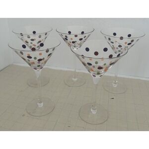 Set of 5 Retired Pampered Chef Multicolored Polka Dot Martini Glasses #2838